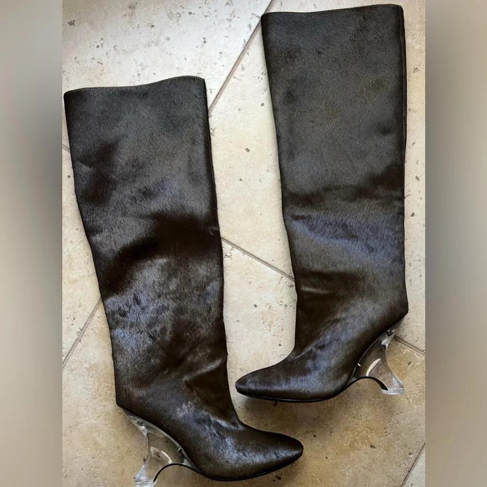 Jeffrey Campbell MODIFIED F CALF HAIR LUCITE Knee High Boots US 8.5 New $400 - Picture 9 of 10